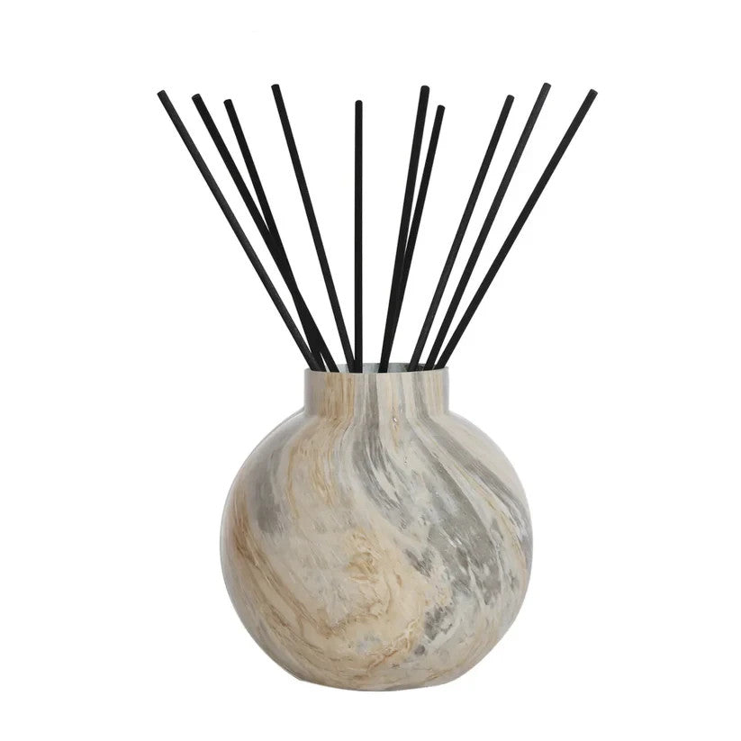 Large Marbled Glass Reed Diffuser Vase with 50 Reeds Aroma Holds up to One Litre - Grigio