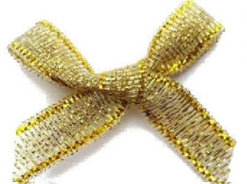 3cm Lurex Bow 6mm Metallic Bows Pre Tied Ribbon Sewing Crafts Wedding Cards - Gold