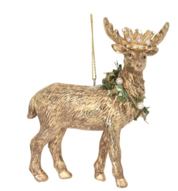 Handcrafted Tree Ornaments Baubles Premium Traditional Christmas Tree Decoration - Set of 2 Gold Resin Stags