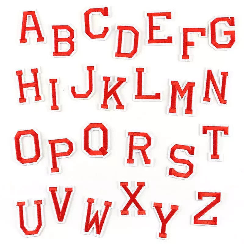 26 x Alphabet English Letters Set Embroidered Patches Iron On Full Set patch - Red
