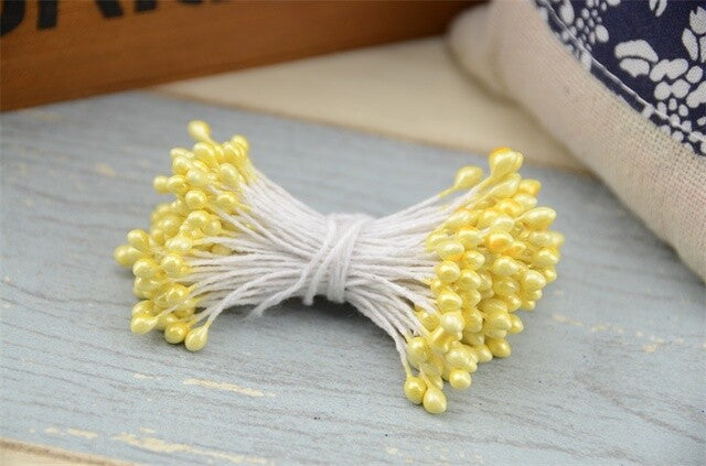 Artificial Flower Stamen Double Head Eco Friendly Wedding Floral Craft - 3mm - Light Yellow