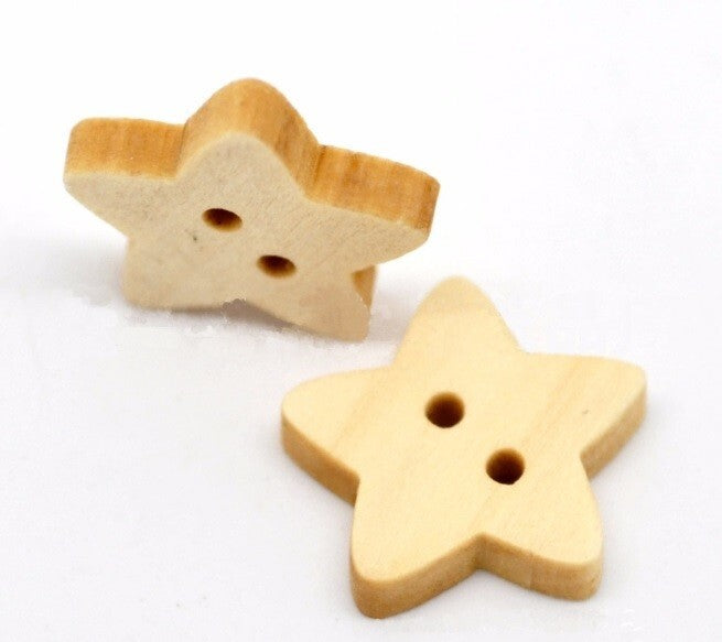 Natural Star Shaped Wooden Buttons Sewing Wood Stars Craft 2 Hole 13mm