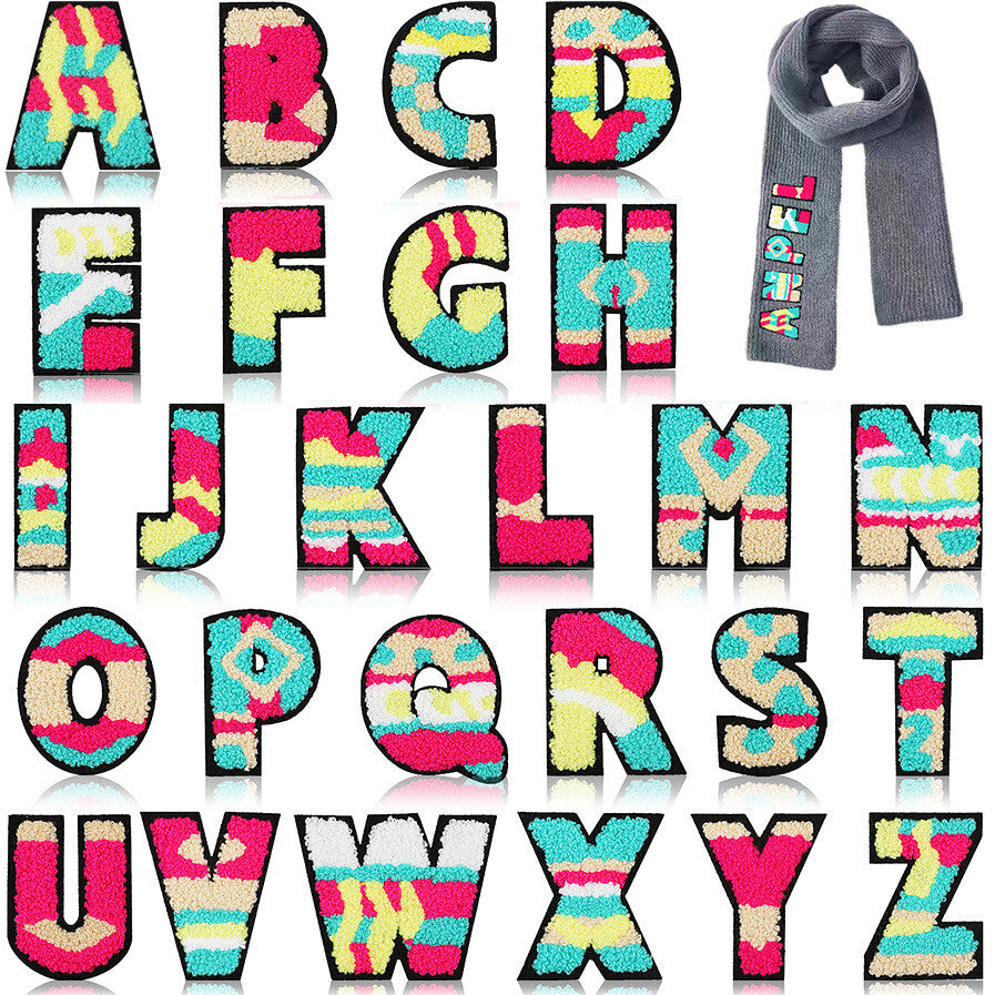 7cm Colourful Chenille Towel Patch Letter Patches Iron Sew on Alphabet Letters