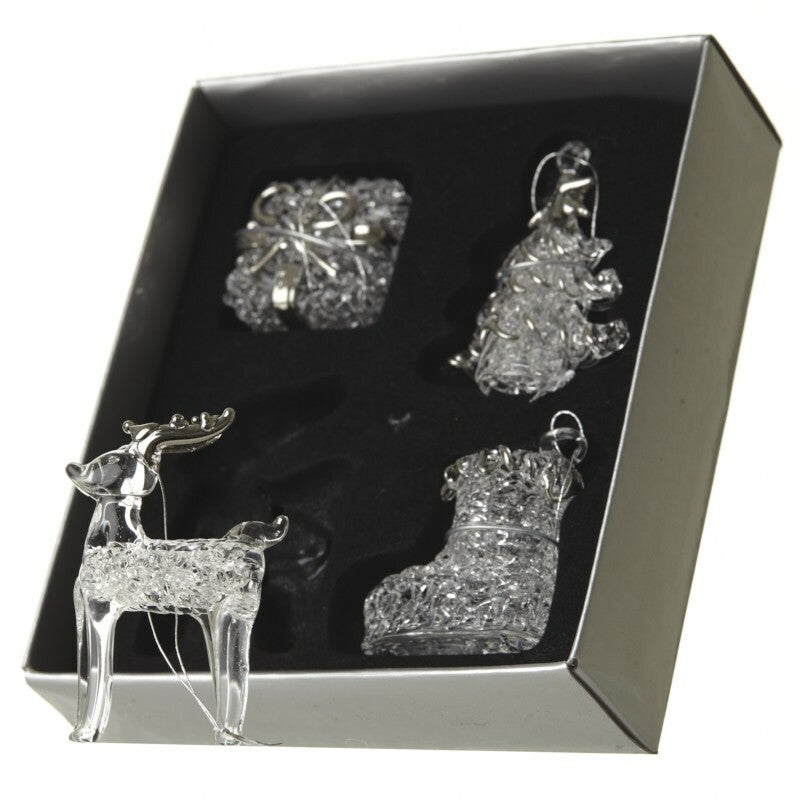 Glass Handcrafted Baubles Premium Traditional Christmas Tree Decoration - 4 Pack Mixed Glass Set