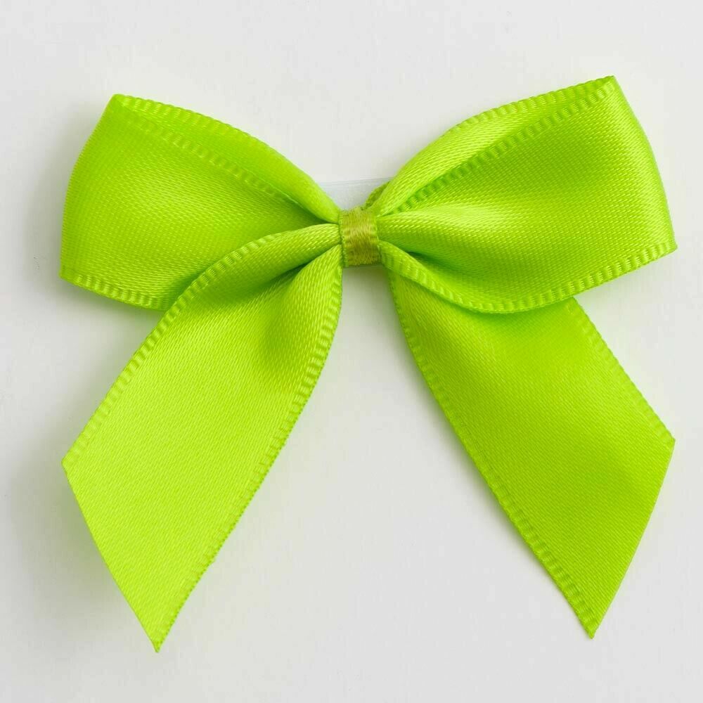 Self Adhesive 5cm Bow Satin Bows Sticky Pre-Tied 16mm Ribbon Craft Wedding - Lime