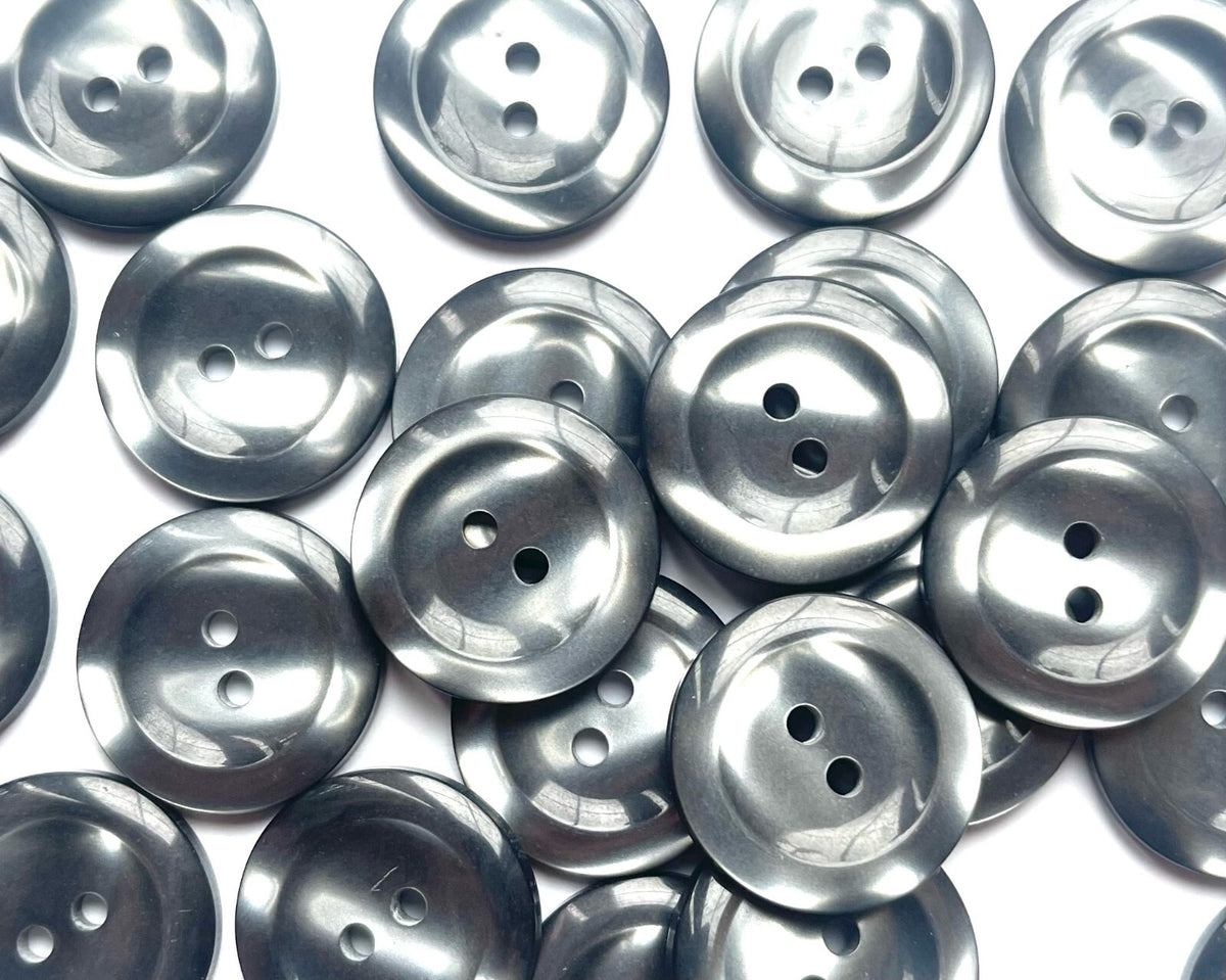 Pearlised Easy Match Dish Buttons Pearl Effect - Sizes: 11.5mm/15mm/18mm/20mm - Smoke Grey