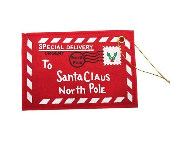 Letter to Santa Red Felt Envelope Christmas North Pole Hanging Decoration 12x8cm