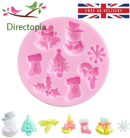 Silicone Christmas Round Fondant Sugar Paste Cake Decorating 8 Shape Mould 7cm