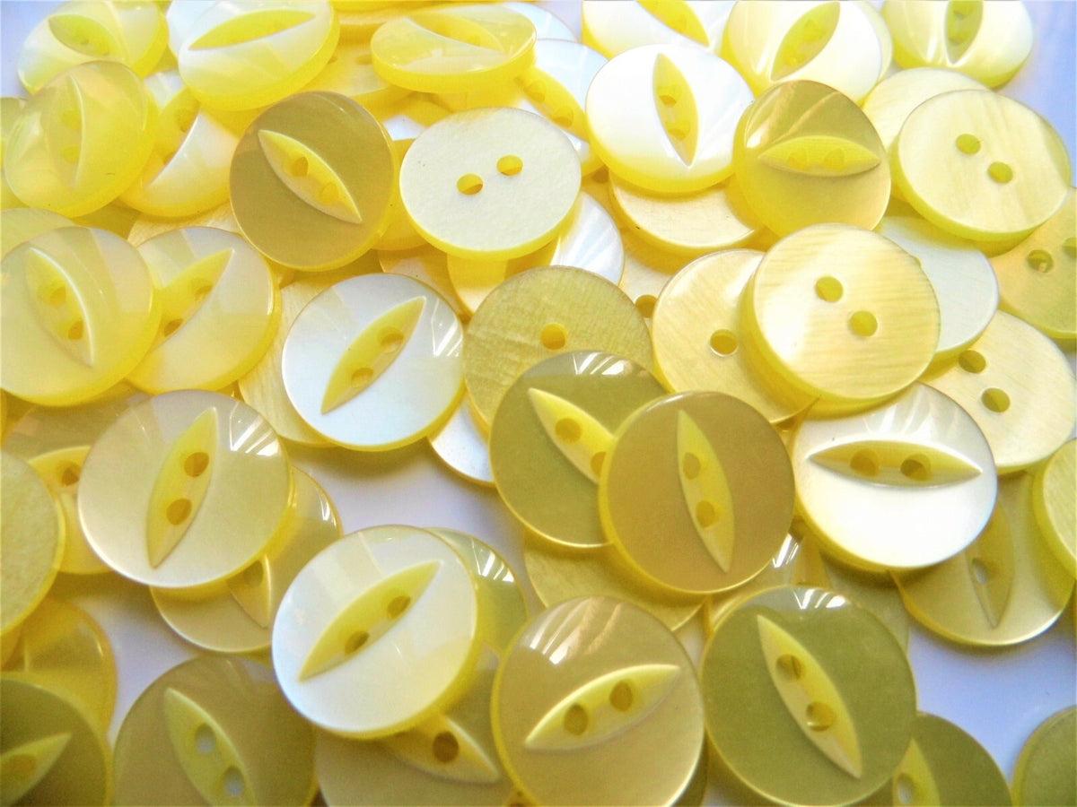 100 x Fish Eye Buttons - 27 Colours 14mm Buttons Baby Buttons - Lemon