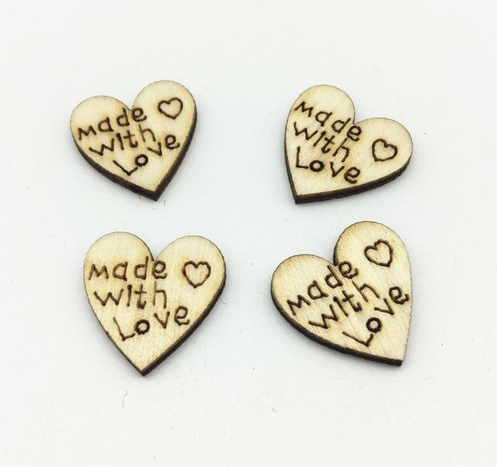 Made with Love Wooden Love Heart Craft Scrapbook Embellishments 10/25/50/100 2cm