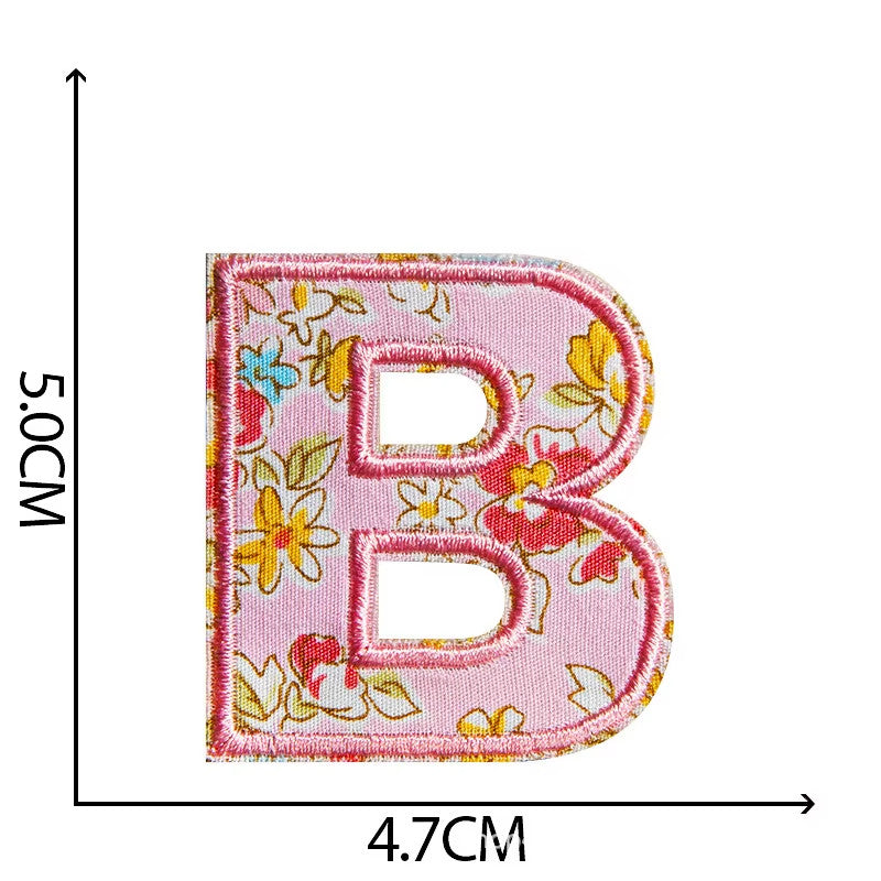 5cm Pink Letter Flower Patch Iron on Alphabet Flowers Patches Customise Clothes
