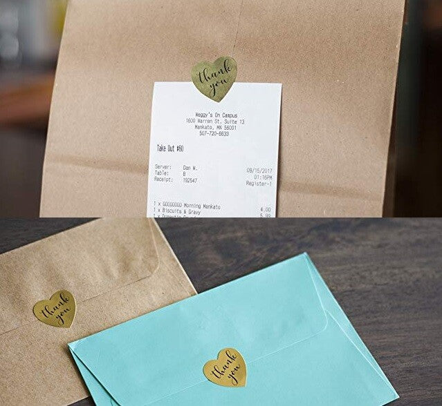 Heart Thank You Labels Stickers Gift Food Seal Homemade Craft 2.5cm