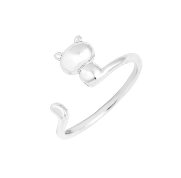 Cute Adjustable Kitty Cat Shaped Wrap Ring Silver Gold Rose Animal Kawaii - Silver