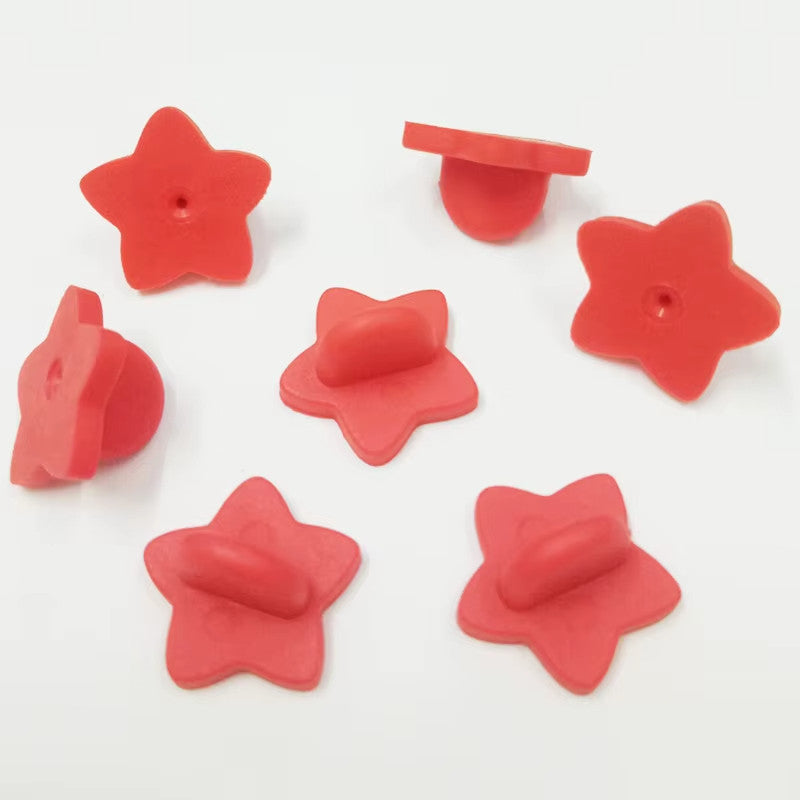 Star Coloured Rubber Pin Backs Keepers Replacement Uniform Badge Comfort Fit - Red