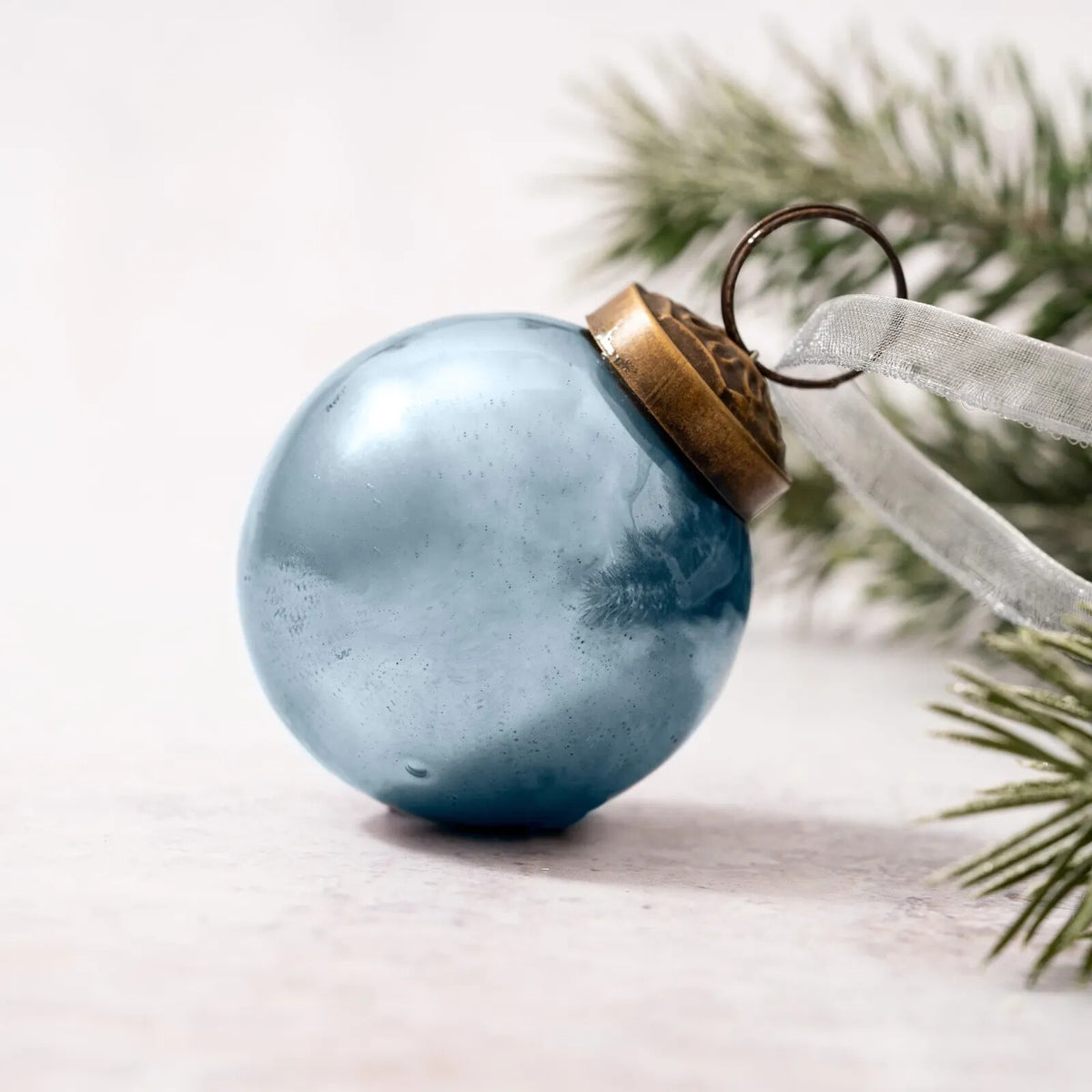 Medium Glass Handcrafted Baubles Premium Traditional Christmas Tree Bauble 5-7cm - Sky Pearlescent Ball - 1 Bauble