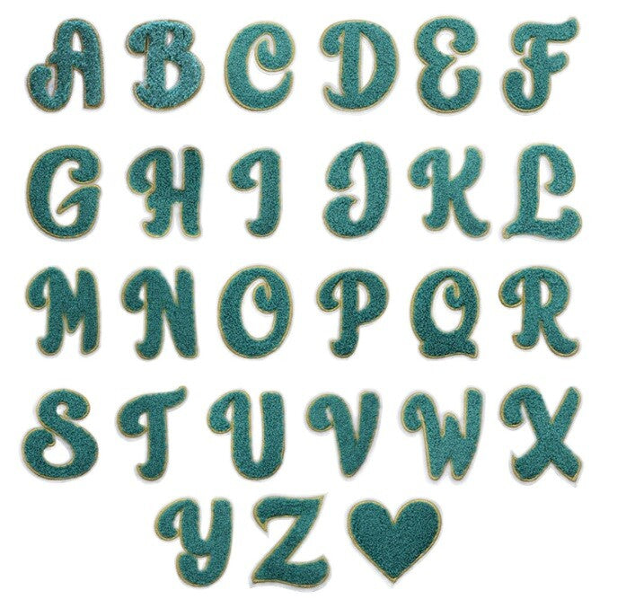 Green Chenille Patch Letter Patches Iron on Sew on Alphabet Embroidery Customise