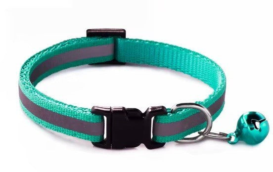 Reflective Safety Cat Collar Quick Release Breakaway Kitten Pet Adjustable Bell - Sea Green