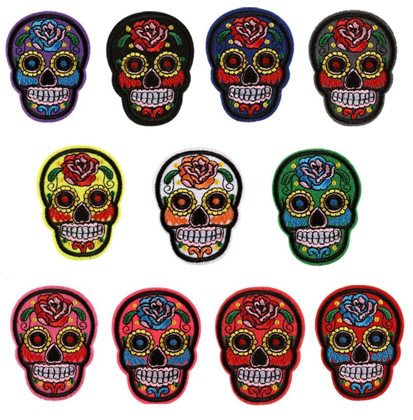 Mexican Sugar Skull Iron on Patch Mariachi Zombie Day of the Dead Gothic