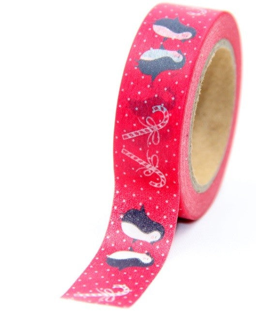Reindeer Penguin Red Christmas Wrap Tape Wrapping Paper Adhesive Washi Tape - Penguin