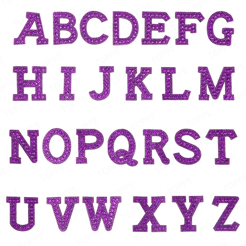 5.5cm 3D Rhinestone Purple Patches Letter Alphabet Patch Iron on Letters Words