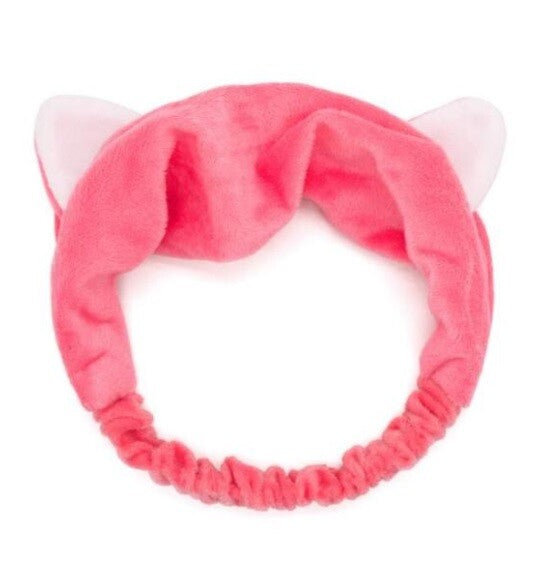 Cat Ears Soft Stretchy Headband Elastic Hair Band Costume Party Kitten Beauty - Rose Pink with White