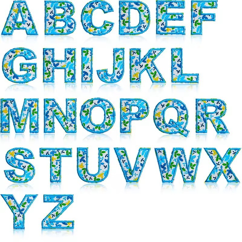 5cm Blue Letter Flower Patch Iron on Alphabet Flowers Patches Customise Clothes