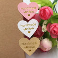 Heart Labels Handmade with Love Gift Craft Stickers Seal White Brown Pink