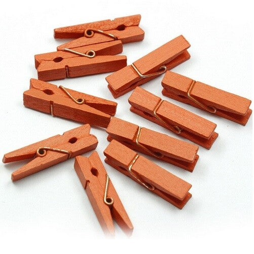 Small Craft Wooden Peg Clip Hanging Multiple Colours Card Wedding Photo Pegs - Orange