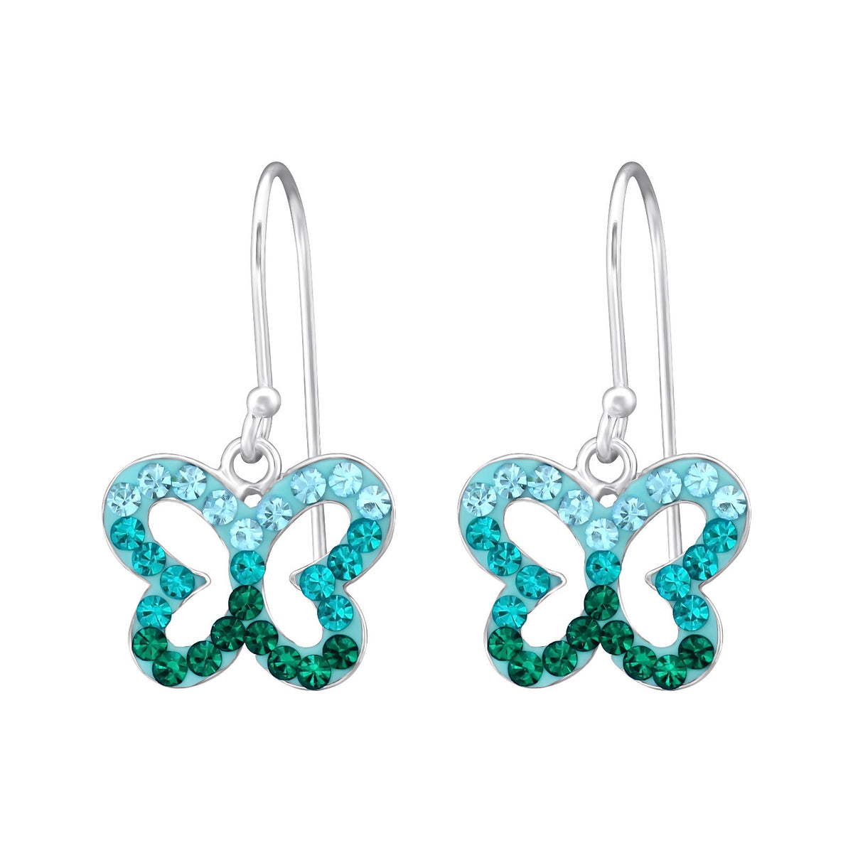 925 Sterling Silver Crystal Butterfly Stud Earrings & Gift Box - Aqua