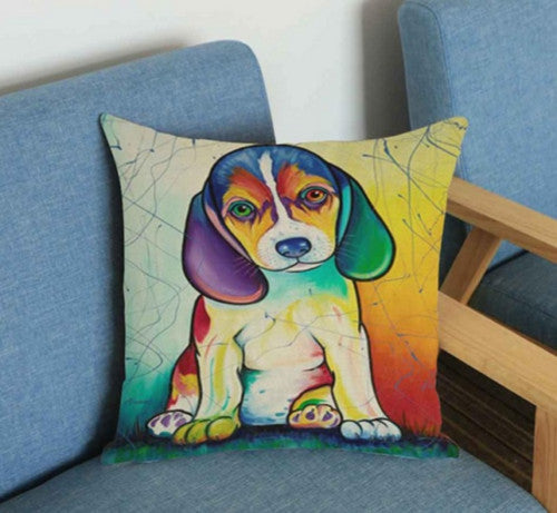 CUSHION COVER DECORATIVE DOG BREEDS ART CANVAS VINTAGE RETRO 43 x 43 CM - 9