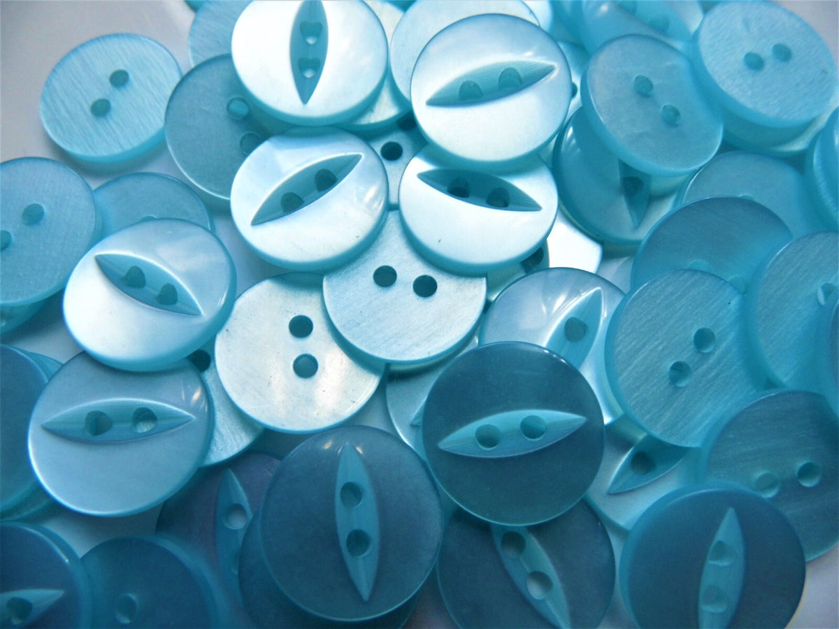 100 x Fish Eye Buttons - 27 Colours 14mm Buttons Baby Buttons - Turquoise