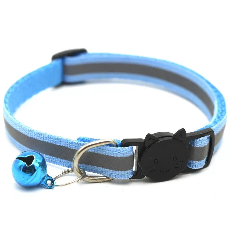 Reflective Safety Cat Collar Quick Release Breakaway Kitten Pet Adjustable Bell - Light Blue