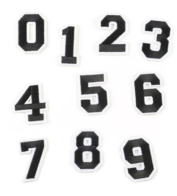 Number Patch Iron or Sew on Numbers Varsity Patches Customise Clothing 5x3cm - Black