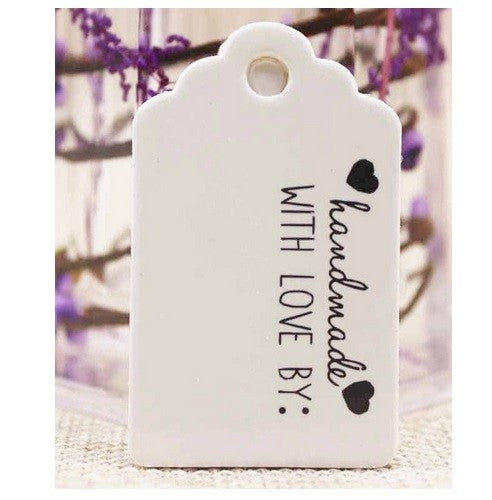 5x3cm Craft Paper Tags 'Handmade with Love by' Hand Made Gift Tag - White with Black Heart