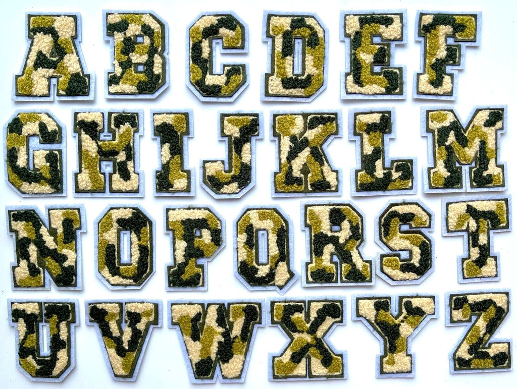 3D Camouflage Chenille Army Varsity Patch Letter Patches Iron or Sew on Alphabet