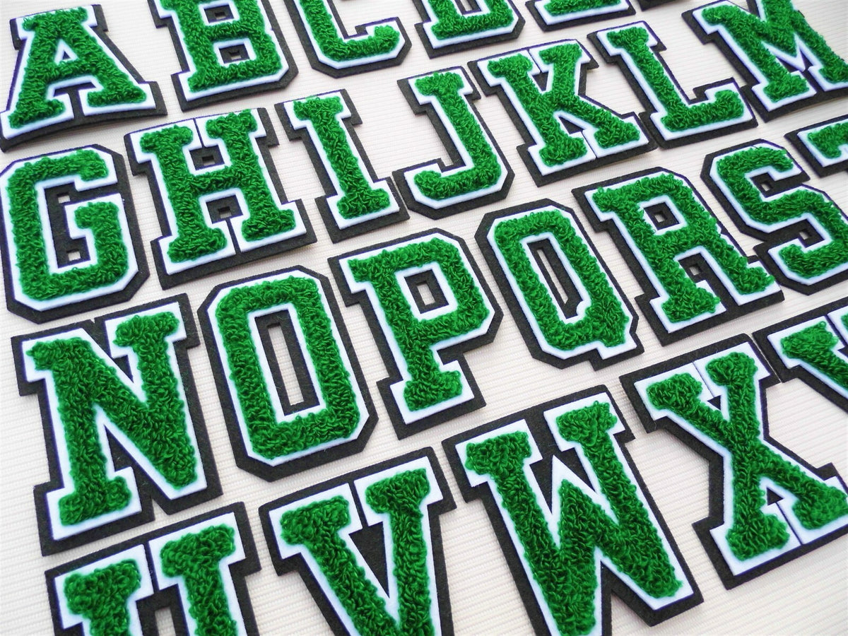 Large 3D Green Varsity Chenille Patch Letter Patches Iron Sew on Alphabet 7cm