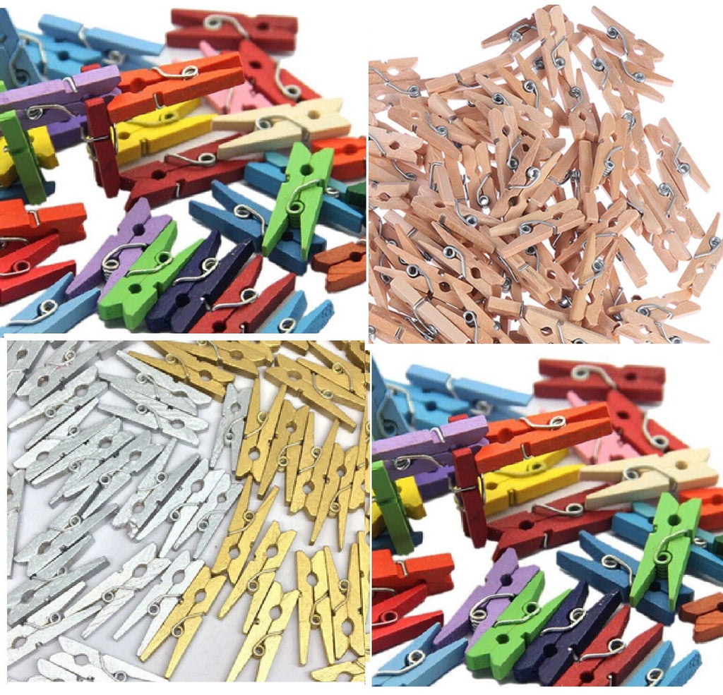 Small Craft Wooden Peg Clip Hanging Multiple Colours Card Wedding Photo Pegs