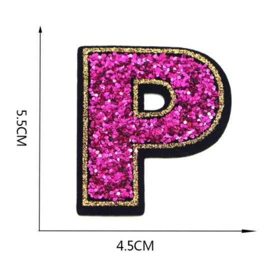 Large Pink Sequins Glitter Letter Patch Iron on Sew on Alphabet Customise 5.5cm - P