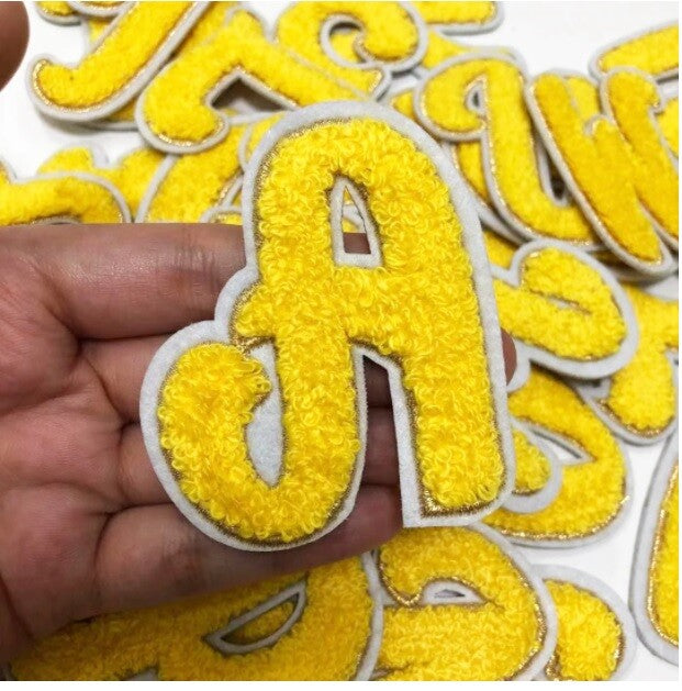Yellow & Gold Chenille Patch Letter Patches Iron on Sew on Alphabet Embroidery