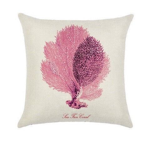 CUSHION COVER DECORATIVE NAUTICAL BEACH CHIC SEAHORSE CORAL DESIGNS 45 x 45 CM - Pink Fan Coral