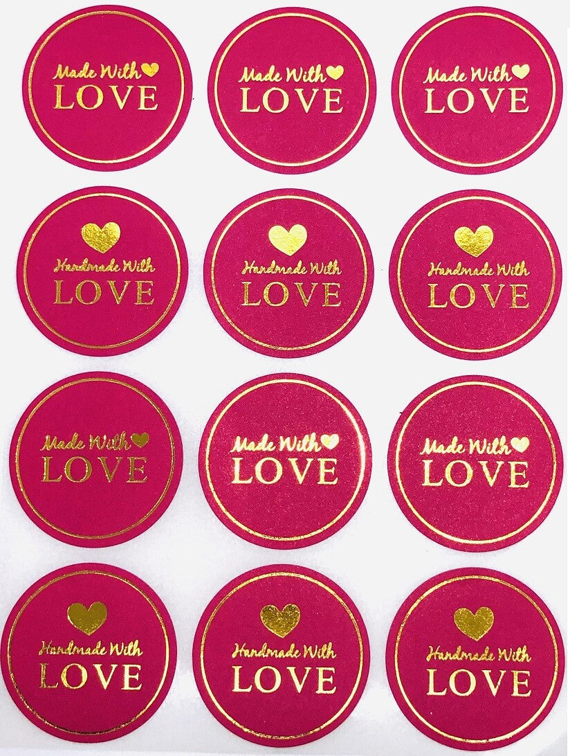 Round Labels Hand made with love Mixed Gift Craft Stickers Thank You Sticker