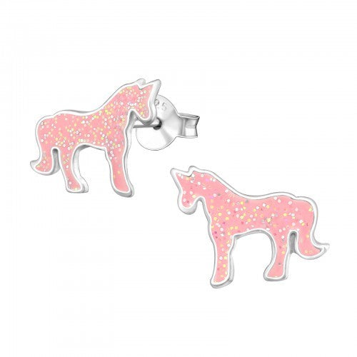 925 Sterling Silver Unicorn Pegasus Earrings & Gift Box - Sparkly Pink Unicorn