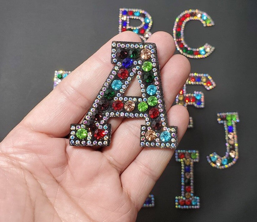 3D Multicoloured Rhinestone Letter Patch Patches Glue Sew on Alphabet Crystal