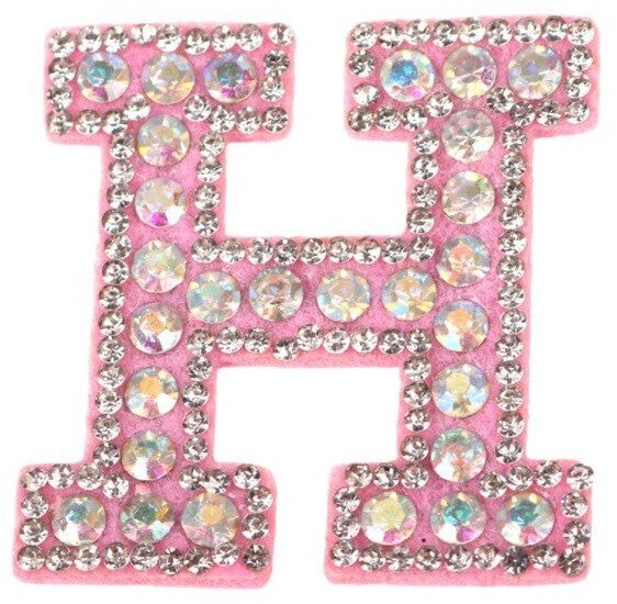Pink & AB Rhinestone Letter Patch Patches Glue on Sew on Alphabet Crystal
