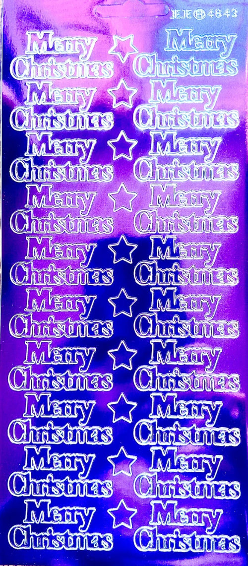 10 Sheets - Purple Mirror Shine Merry Christmas Peel Off Stickers Card Making
