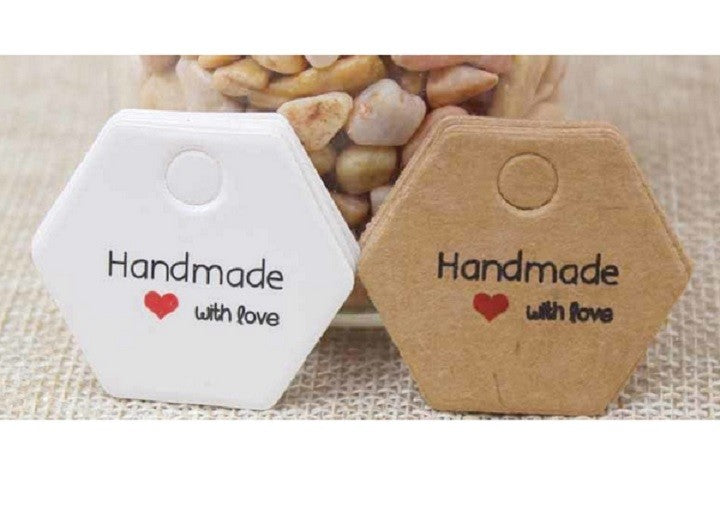 Hexagon Tags Hand Made with Love Tag Craft Gift Jewellery Tags Christmas
