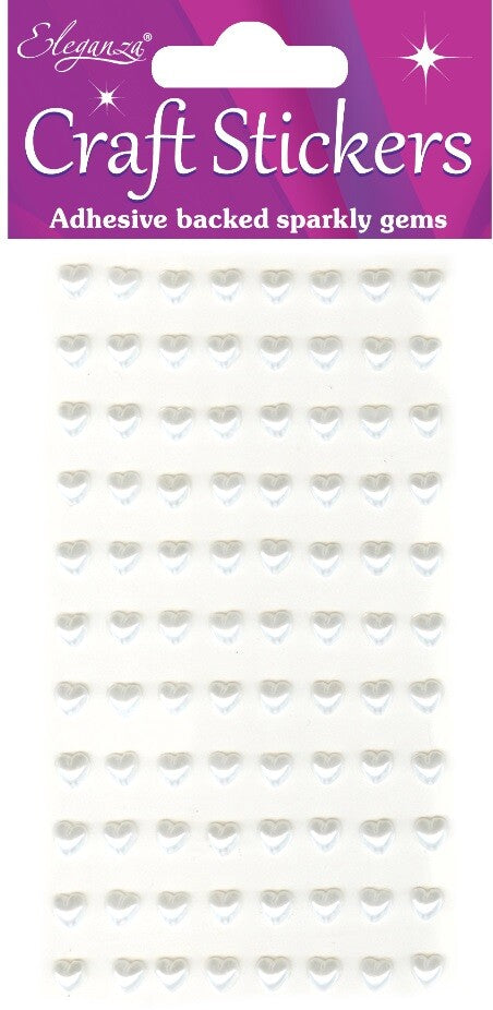 3D Stickers Craft Heart Glitter Gem Craft Embellishments Wedding Self Adhesive - 6mm Pearl 88 Piece White Heart