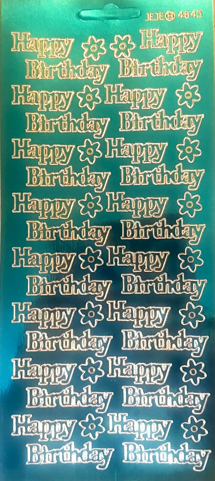 10 Sheets - Sky Blue Happy Birthday Mirror Shine Peel Off Sticker Craft Stickers