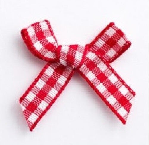 3cm Gingham Bow 6mm Bows Pre Tied Ribbon Sewing Crafts Wedding Cards Scrapbook - Red