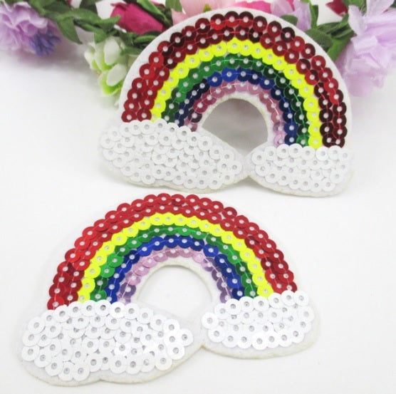 RAINBOW SEQUIN IRON OR SEW ON PATCH APPLIQUE CUSTOMISE CUTE SEQUINS SM